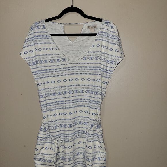 Lucky Brand Summer White Blue Dress Size Large Aztec Boho - Picture 8 of 8